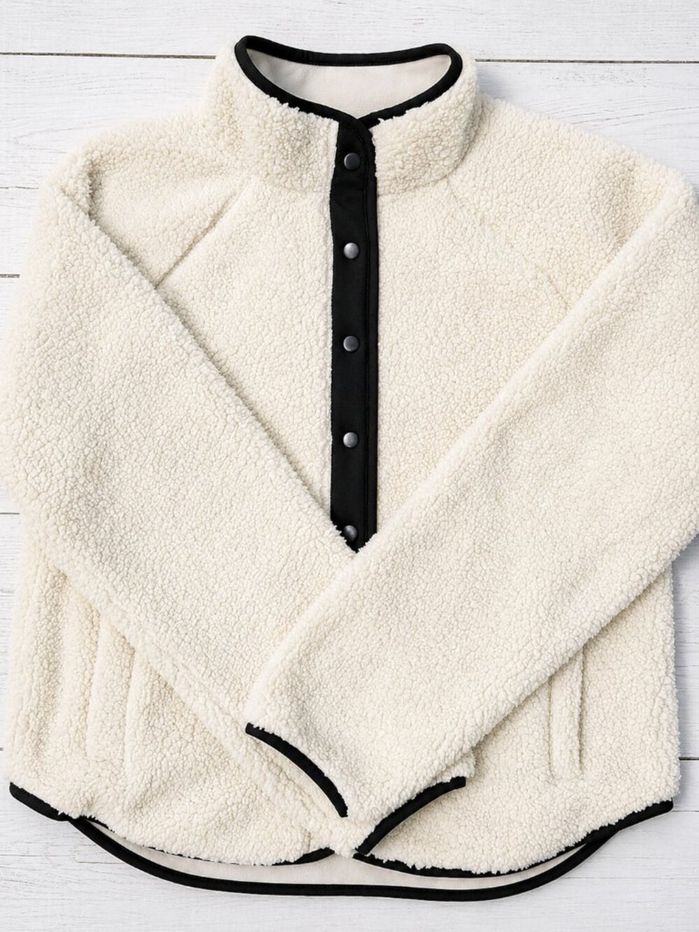 NWT SONOMA Sherpa Pullover Women’s XS Cream Teddy Fleece Cozy Minimalist